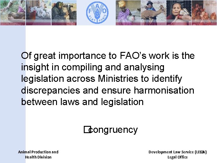 Of great importance to FAO’s work is the insight in compiling and analysing legislation