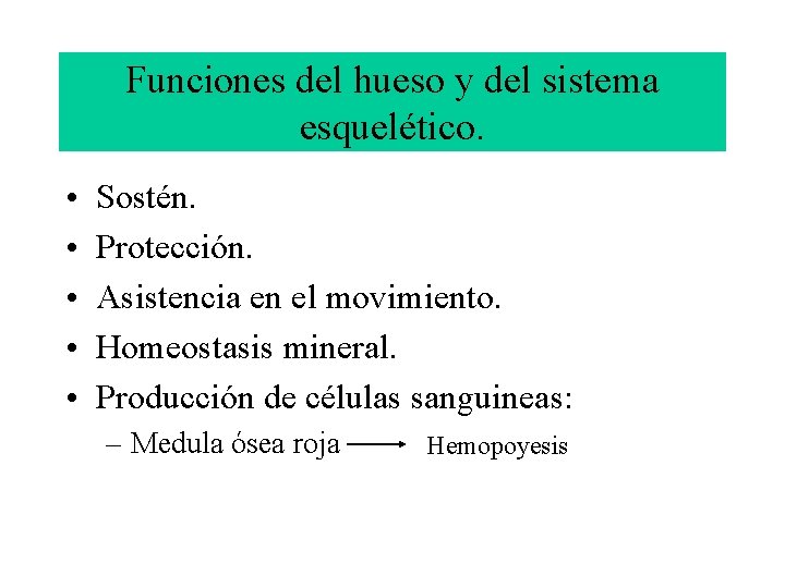 Funciones del hueso y del sistema esquelético. • • • Sostén. Protección. Asistencia en