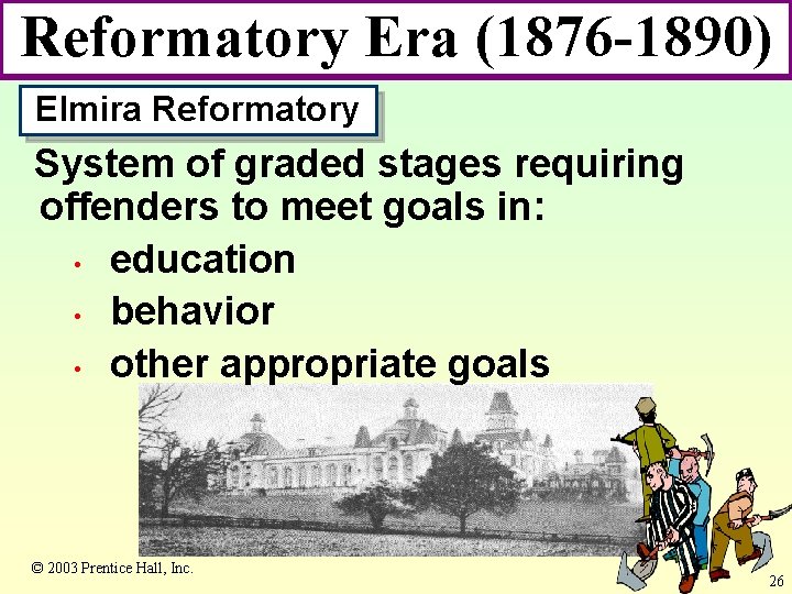 Reformatory Era (1876 -1890) Elmira Reformatory System of graded stages requiring offenders to meet