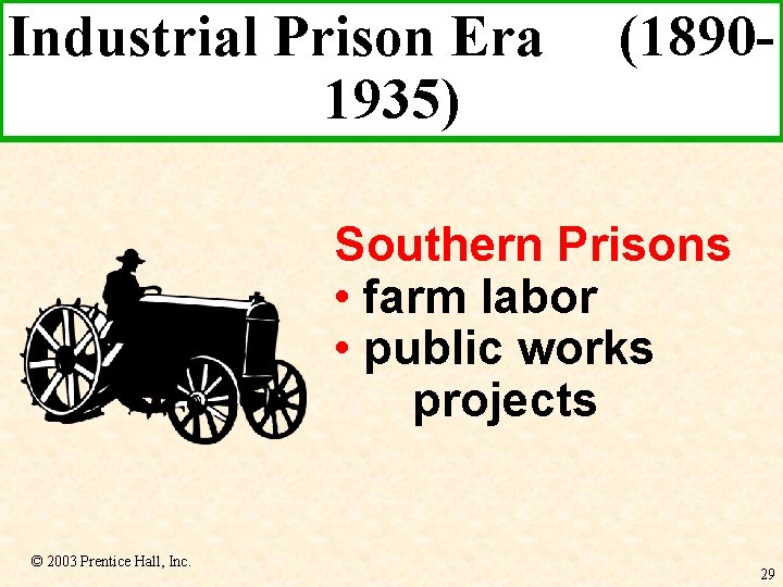 Industrial Prison Era 1935) (1890 - Southern Prisons • farm labor • public works