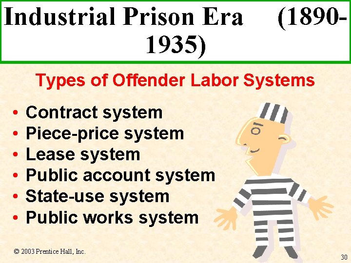 Industrial Prison Era 1935) (1890 - Types of Offender Labor Systems • • •