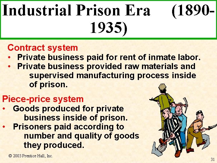 Industrial Prison Era 1935) (1890 - Contract system • Private business paid for rent