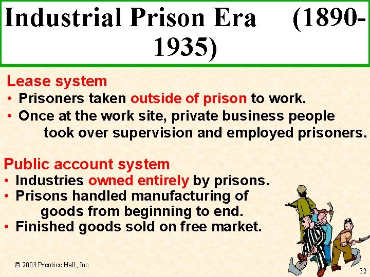 Industrial Prison Era 1935) (1890 - Lease system • Prisoners taken outside of prison