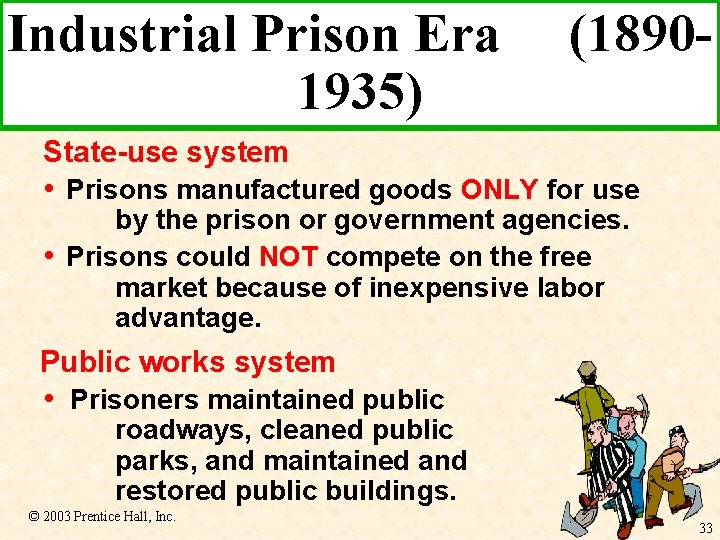 Industrial Prison Era 1935) (1890 - State-use system • Prisons manufactured goods ONLY for