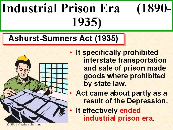 Industrial Prison Era 1935) (1890 - Ashurst-Sumners Act (1935) • It specifically prohibited interstate