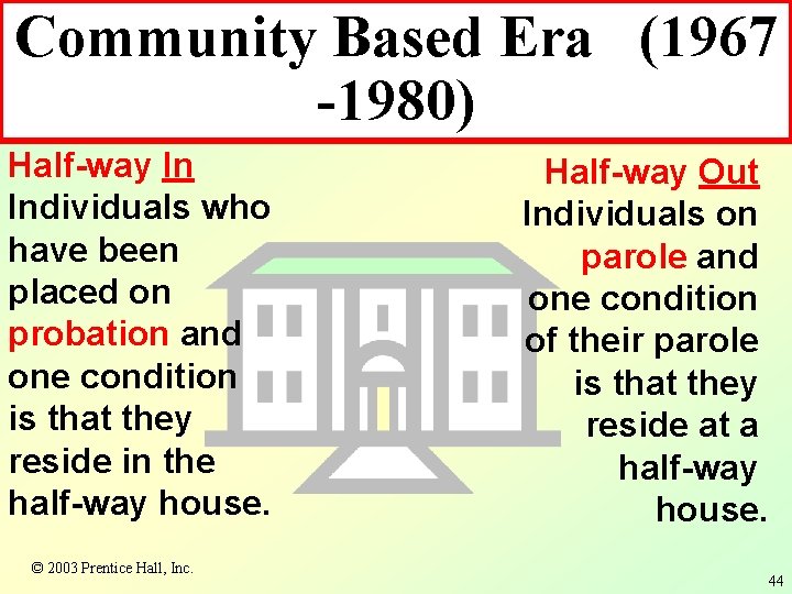 Community Based Era (1967 -1980) Half-way In Individuals who have been placed on probation