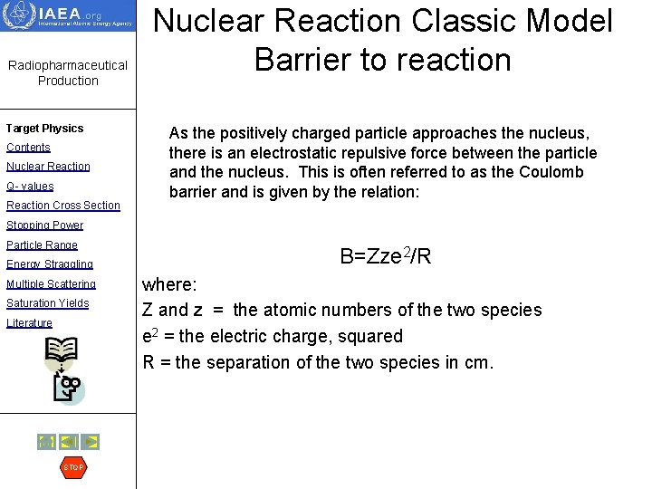 Radiopharmaceutical Production Target Physics Contents Nuclear Reaction Q- values Reaction Cross Section Nuclear Reaction