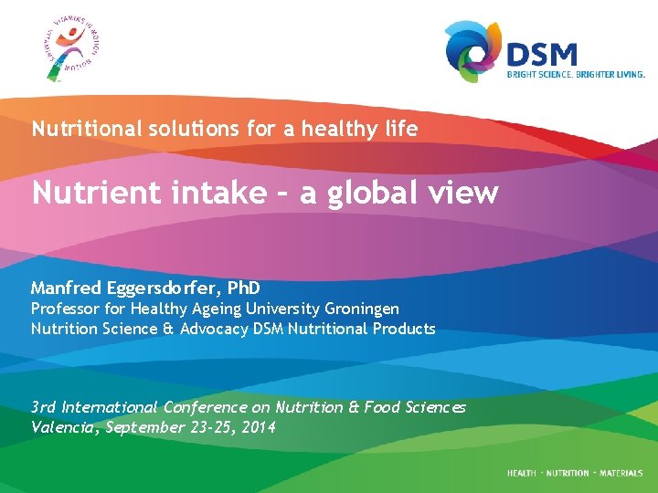 Nutritional solutions for a healthy life Nutrient intake – a global view Manfred Eggersdorfer,