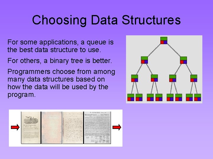 Choosing Data Structures For some applications, a queue is the best data structure to