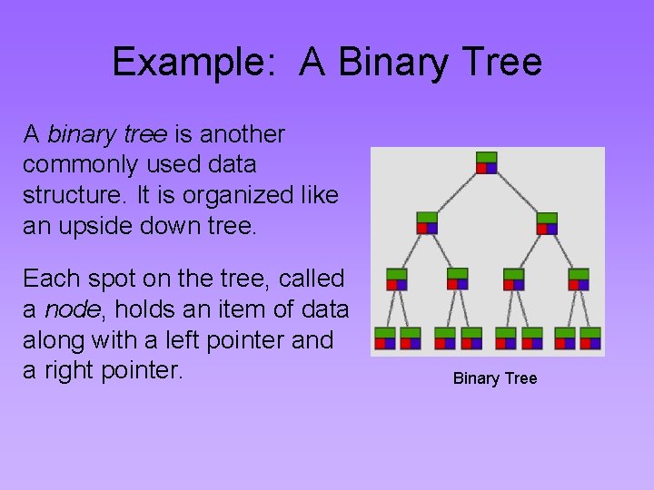 Example: A Binary Tree A binary tree is another commonly used data structure. It