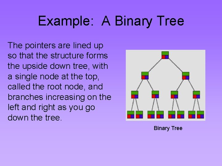 Example: A Binary Tree The pointers are lined up so that the structure forms