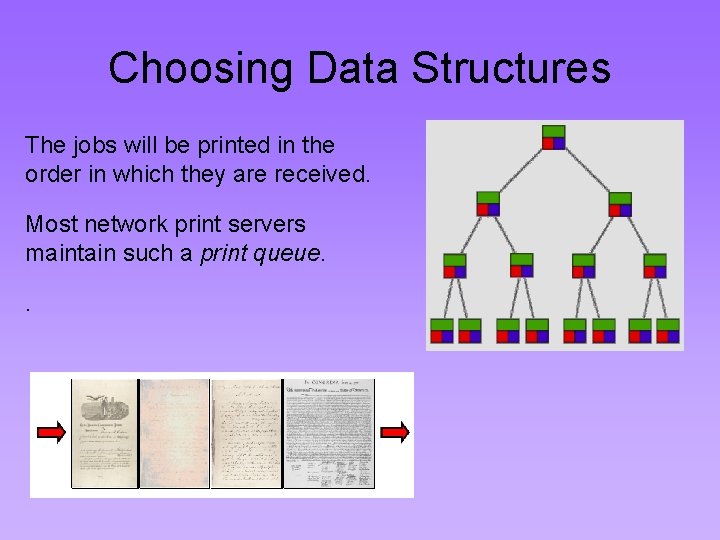 Choosing Data Structures The jobs will be printed in the order in which they