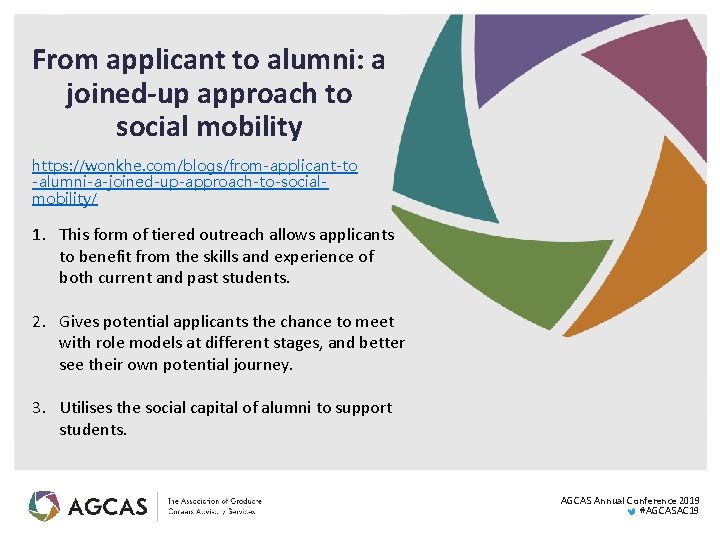 From applicant to alumni: a joined-up approach to social mobility https: //wonkhe. com/blogs/from-applicant-to -alumni-a-joined-up-approach-to-socialmobility/