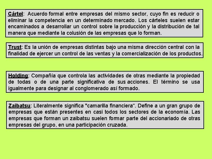 Cártel: Acuerdo formal entre empresas del mismo sector, cuyo fin es reducir o eliminar