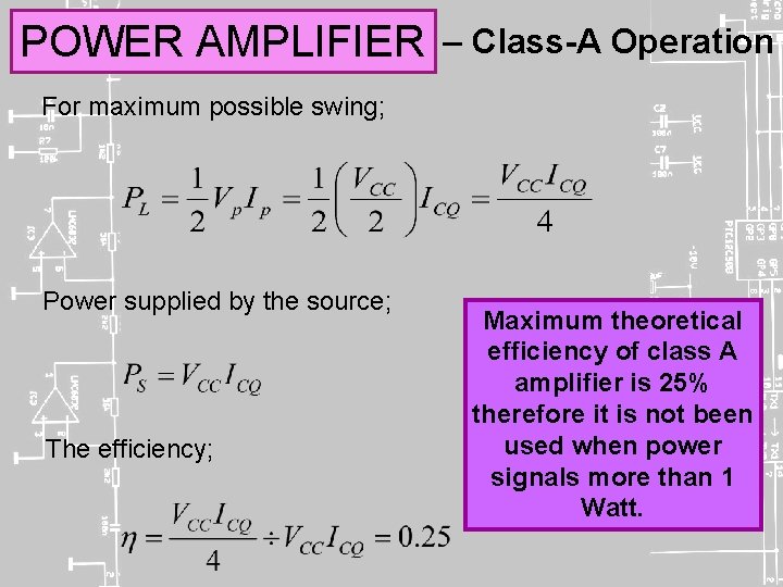 POWER AMPLIFIER – Class-A Operation For maximum possible swing; Power supplied by the source;