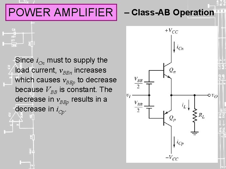 POWER AMPLIFIER Since i. Cn must to supply the load current, v. BEn increases