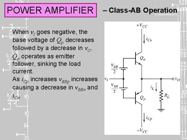 POWER AMPLIFIER When v. I goes negative, the base voltage of Qp decreases followed