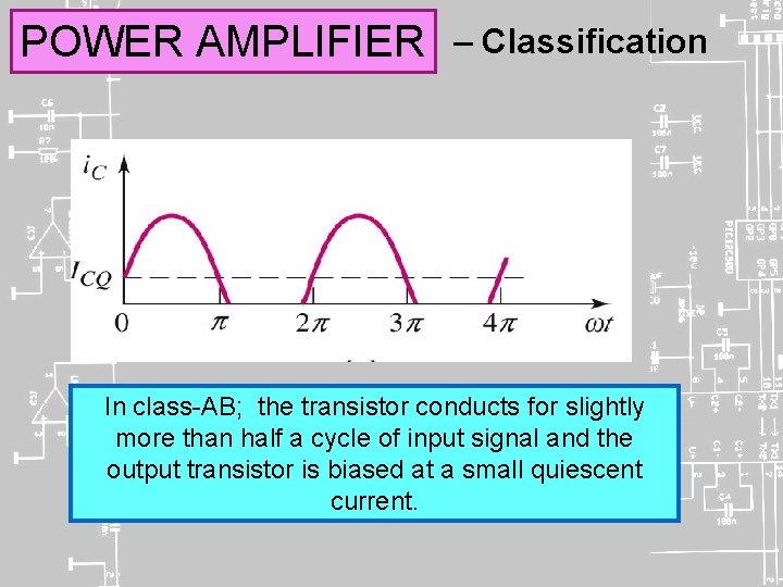 POWER AMPLIFIER – Classification In class-AB; the transistor conducts for slightly more than half