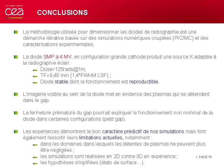 CONCLUSIONS La méthodologie utilisée pour dimensionner les diodes de radiographie est une démarche itérative