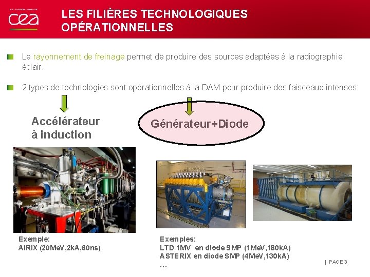 LES FILIÈRES TECHNOLOGIQUES OPÉRATIONNELLES Le rayonnement de freinage permet de produire des sources adaptées