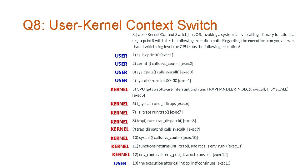 Q 8: User-Kernel Context Switch USER KERNEL KERNEL USER 