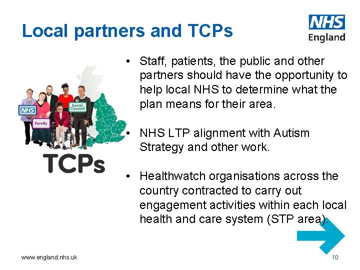 Local partners and TCPs • Staff, patients, the public and other partners should have