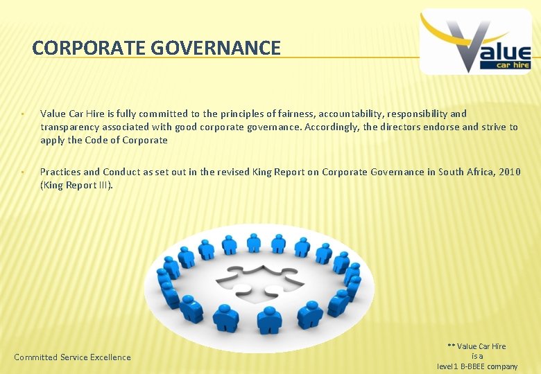 CORPORATE GOVERNANCE • Value Car Hire is fully committed to the principles of fairness,