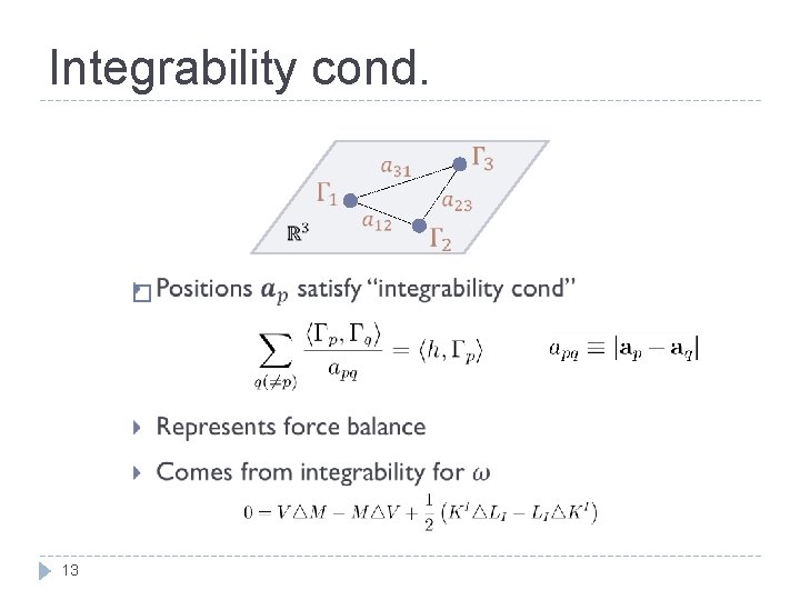 Integrability cond. � 13 