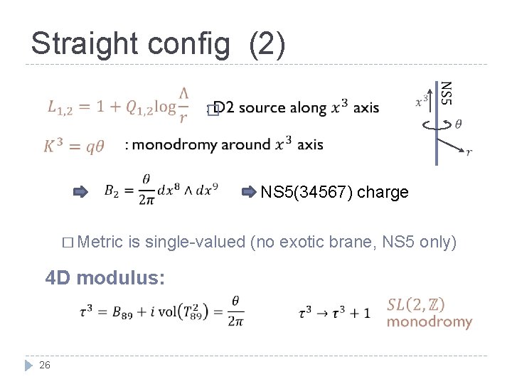 Straight config (2) � NS 5(34567) charge � Metric is single-valued (no exotic brane,