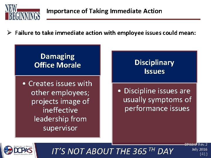 Importance of Taking Immediate Action Ø Failure to take immediate action with employee issues