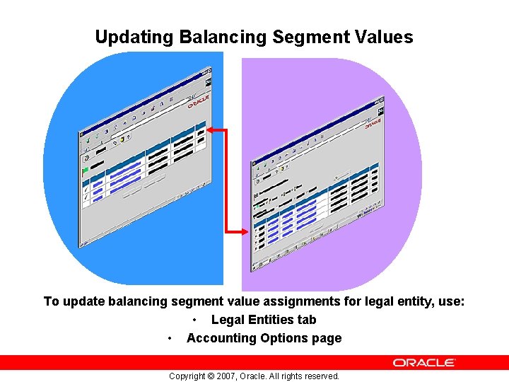 Updating Balancing Segment Values To update balancing segment value assignments for legal entity, use: