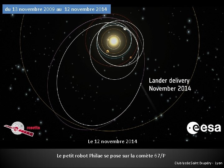 du 13 novembre 2009 au 12 novembre 2014 Le petit robot Philae se pose