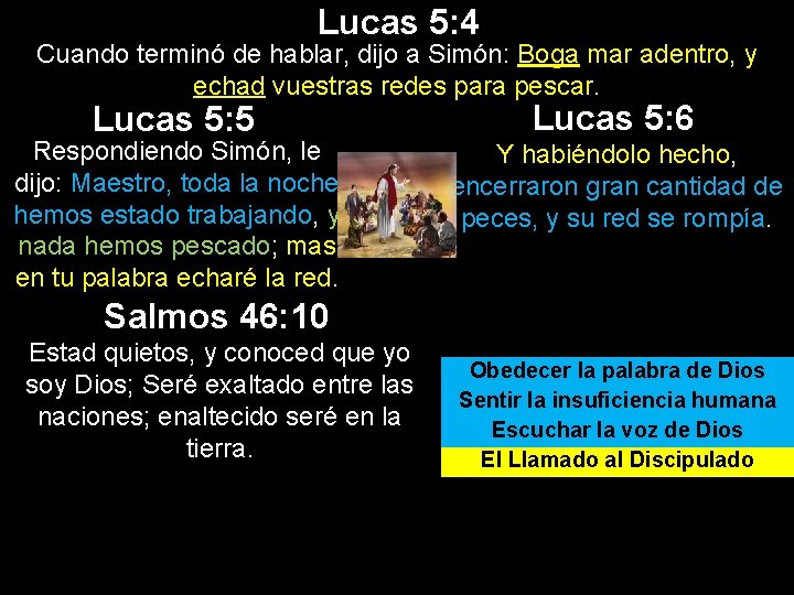 Lucas 5: 4 Cuando terminó de hablar, dijo a Simón: Boga mar adentro, y