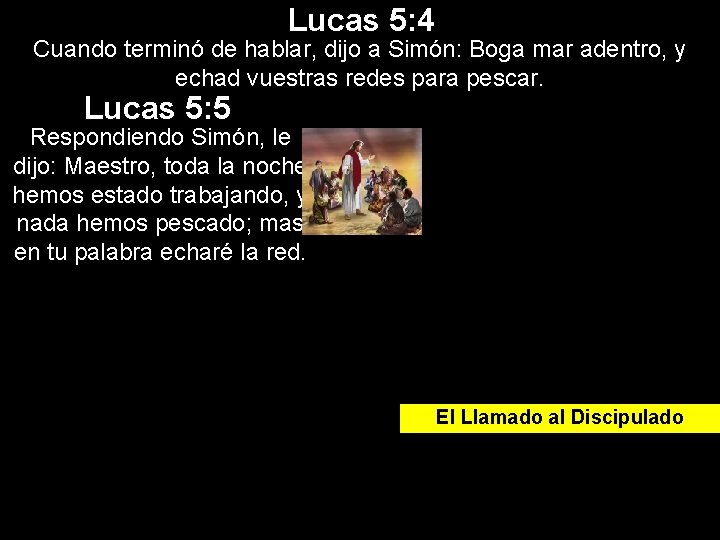 Lucas 5: 4 Cuando terminó de hablar, dijo a Simón: Boga mar adentro, y