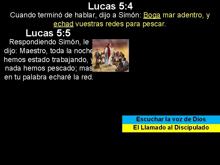 Lucas 5: 4 Cuando terminó de hablar, dijo a Simón: Boga mar adentro, y