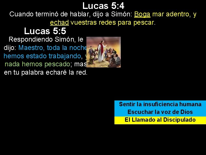 Lucas 5: 4 Cuando terminó de hablar, dijo a Simón: Boga mar adentro, y