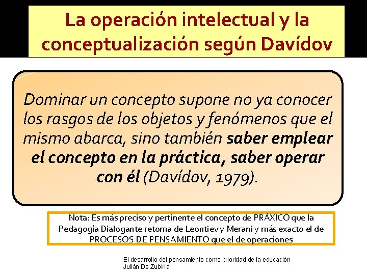 La operación intelectual y la conceptualización según Davídov Dominar un concepto supone no ya