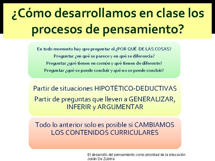 ¿Cómo desarrollamos en clase los procesos de pensamiento? En todo momento hay que preguntar