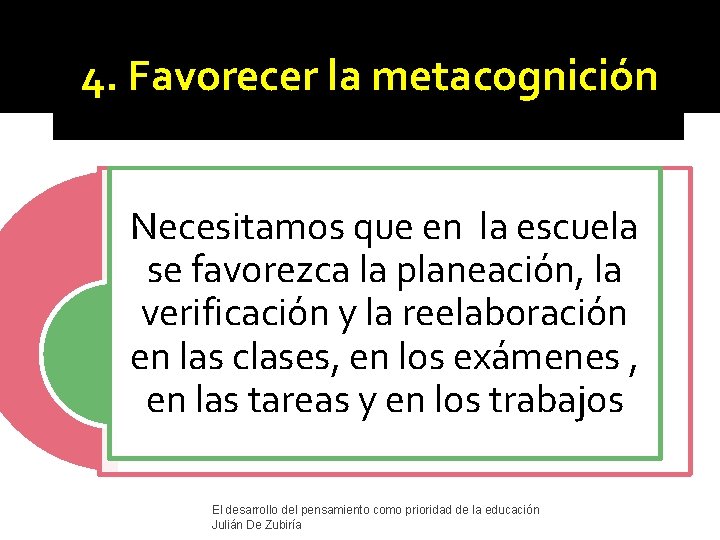 4. Favorecer la metacognición Necesitamos que en la escuela se favorezca la planeación, la