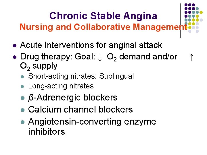 Chronic Stable Angina Nursing and Collaborative Management l l Acute Interventions for anginal attack