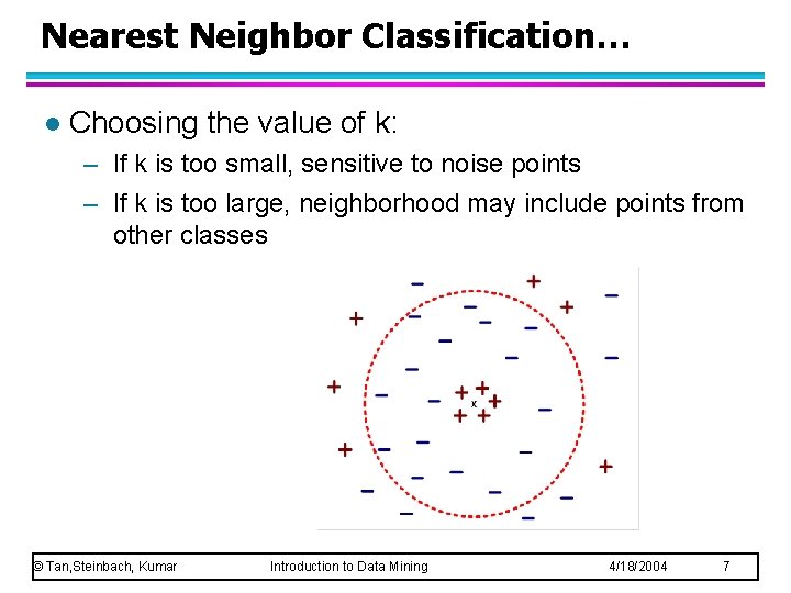 Nearest Neighbor Classification… l Choosing the value of k: – If k is too Nearest Neighbor Classification… l Choosing the value of k: – If k is too