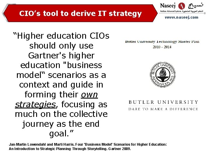 CIO’s tool to derive IT strategy www. naseej. com “Higher education CIOs should only