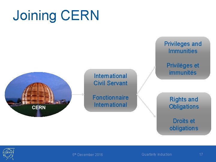 Joining CERN Privileges and Immunities International Civil Servant Fonctionnaire International Privilèges et immunités Rights