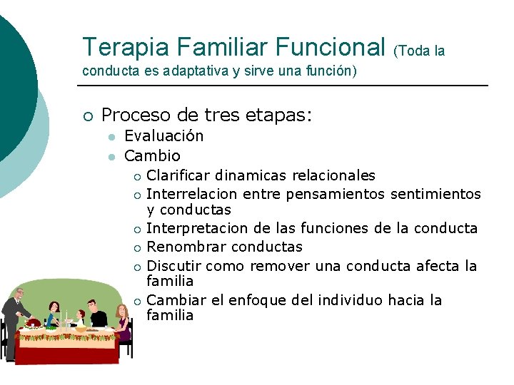 Terapia Familiar Funcional (Toda la conducta es adaptativa y sirve una función) ¡ Proceso