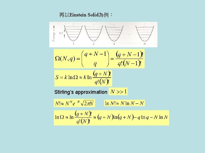 再以Einstein Solid為例： Stirling’s approximation 