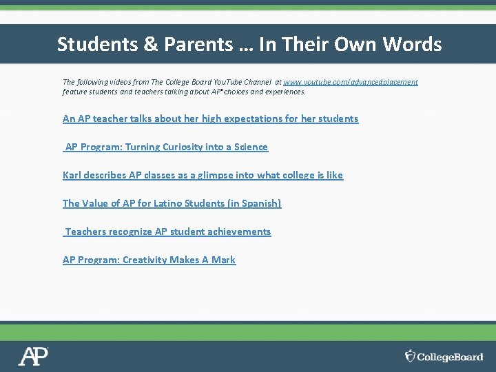 Students & Parents … In Their Own Words The following videos from The College