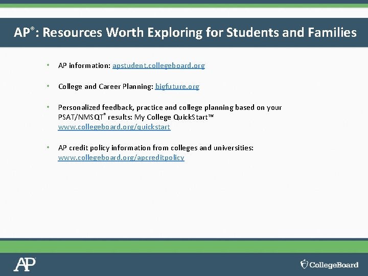 AP®: Resources Worth Exploring for Students and Families • AP information: apstudent. collegeboard. org
