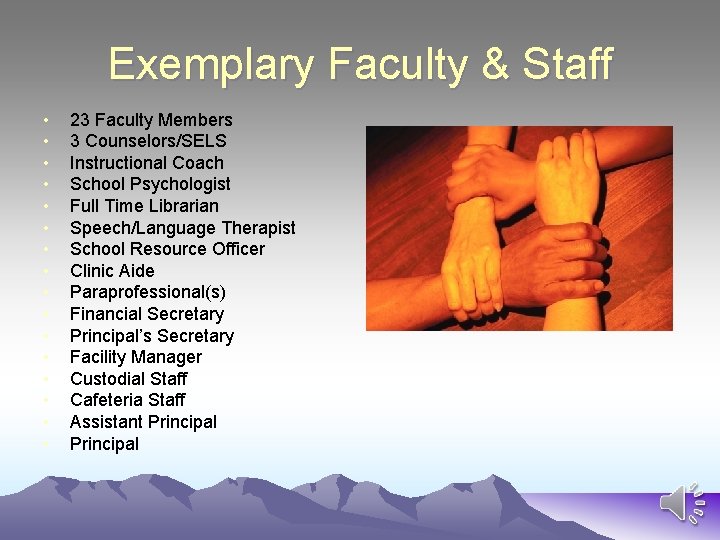 Exemplary Faculty & Staff • • • • 23 Faculty Members 3 Counselors/SELS Instructional