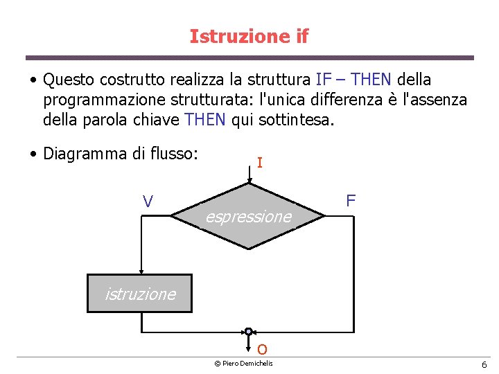 Istruzione if • Questo costrutto realizza la struttura IF – THEN della programmazione strutturata: