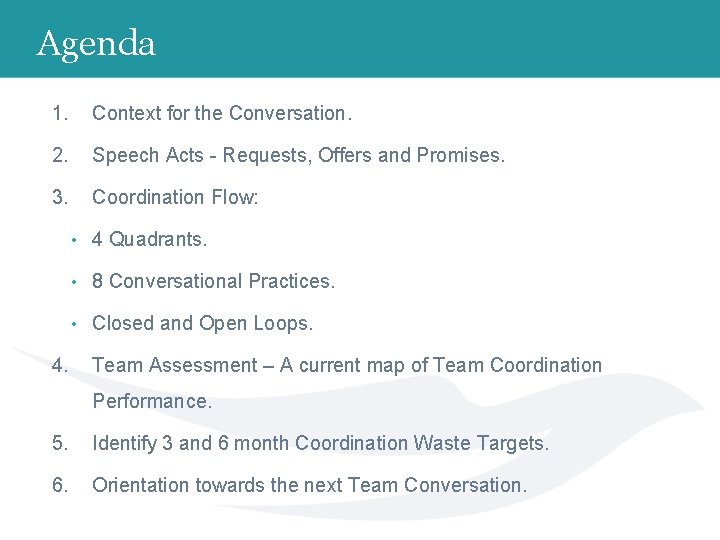 Agenda 1. Context for the Conversation. 2. Speech Acts - Requests, Offers and Promises.